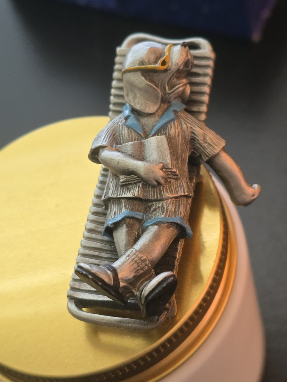 1984 Hudson Fine Pewter miniature figurine titled "Hound Dog in a Lounge Chair".